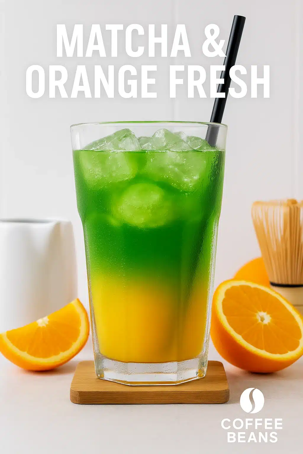matcha pomarančový fresh Bratislava – čerstvá matcha s pomarančovým džúsom a ľadom v Coffee Beans